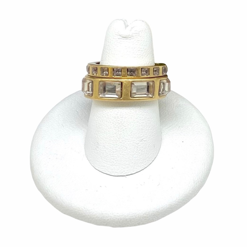 Lia Sophia Matte Gold Ring Stack Stacking Rings Set Sz 7 Clear Crystal Band